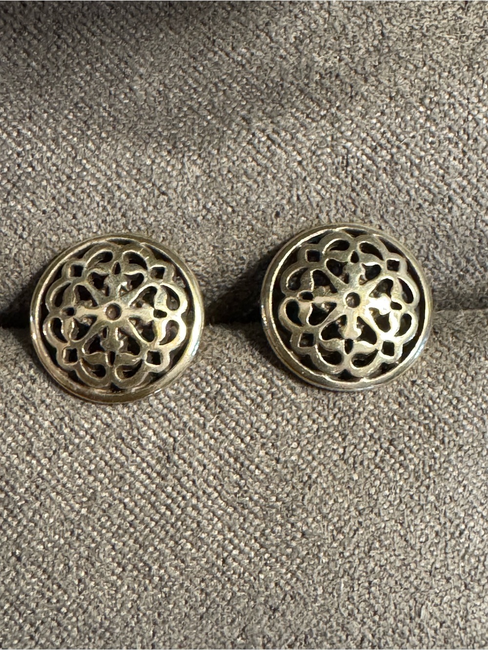 Silver Cutout Floral Stud Earrings - Round Openwork Medallion